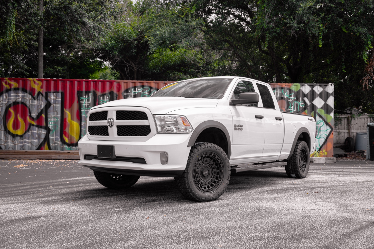 White Ram 1500 giveaway truck, front three-quarter view