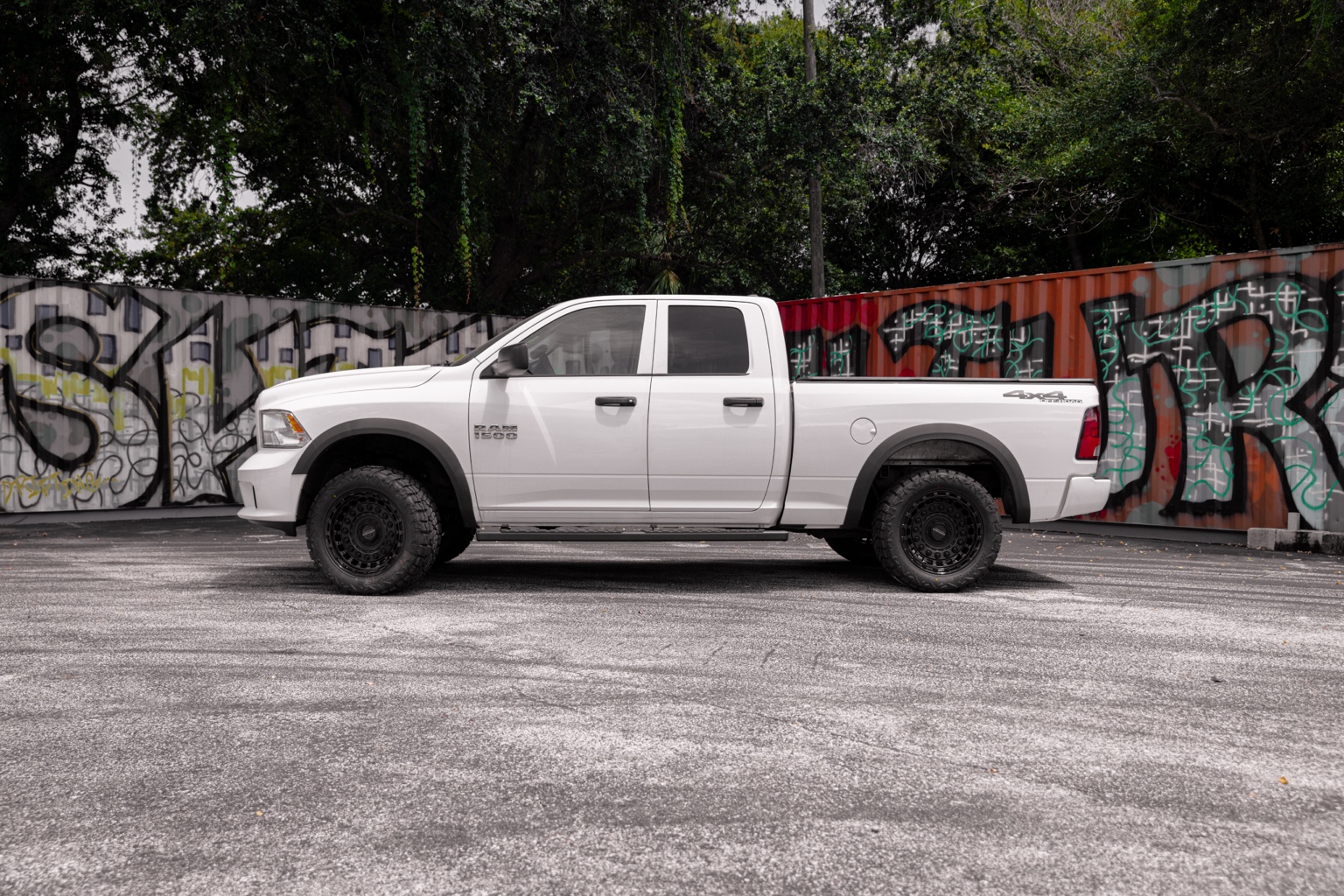 Side profile of the white giveaway truck